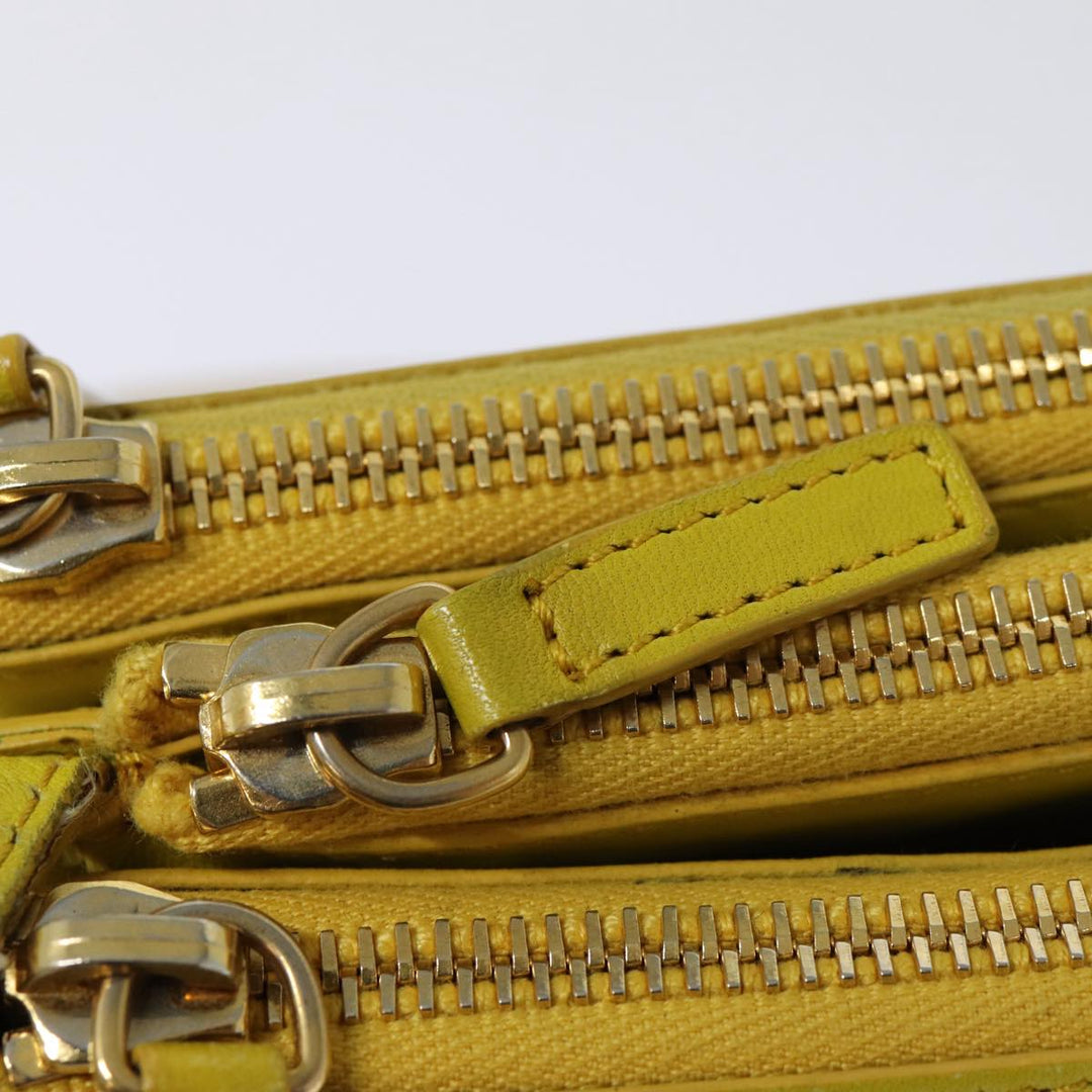 Celine Trio Large Shoulder Bag Leather Yellow Gold Auth 88116