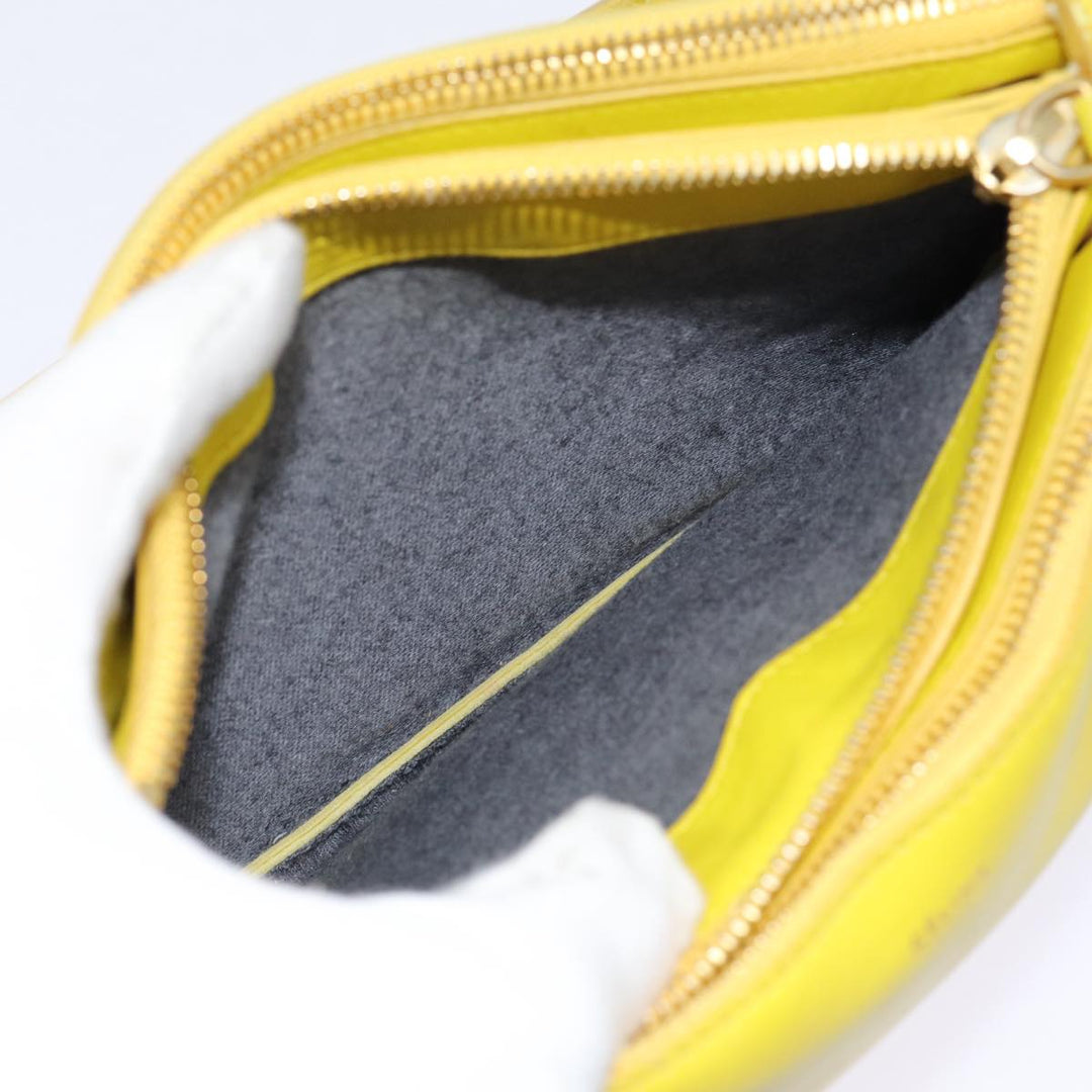 Celine Trio Large Shoulder Bag Leather Yellow Gold Auth 88116