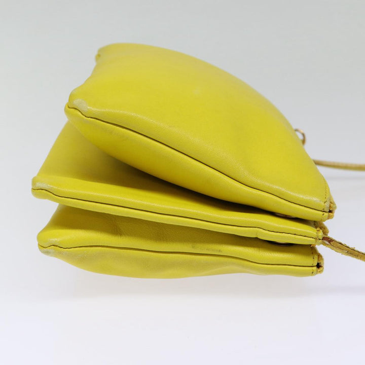 Celine Trio Large Shoulder Bag Leather Yellow Gold Auth 88116