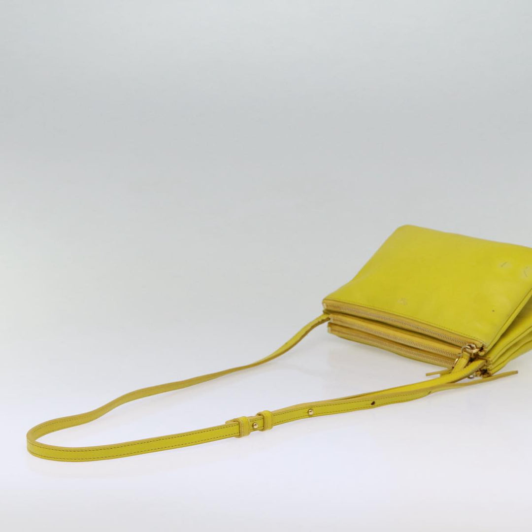 Celine Trio Large Shoulder Bag Leather Yellow Gold Auth 88116