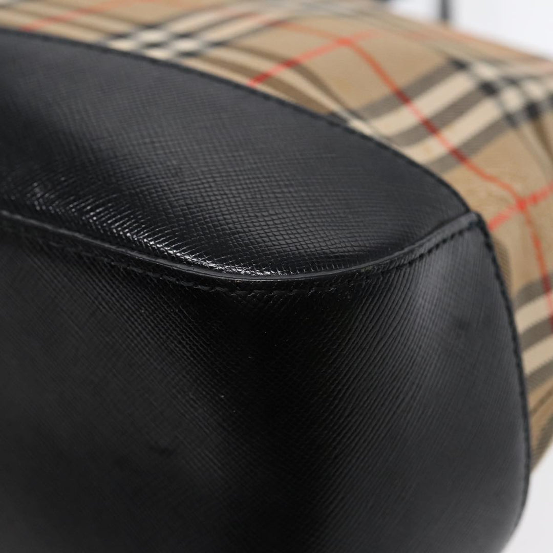 Burberry Nova Check Hand Bag Canvas Leather Beige Gold Auth 88122