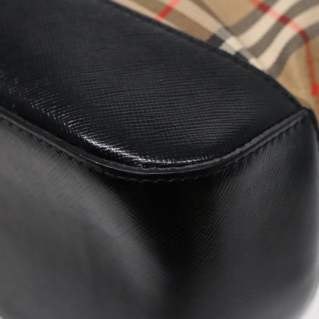 Top Quality Burberry Nova Check Hand Bag Canvas Leather Beige Gold Auth 88122