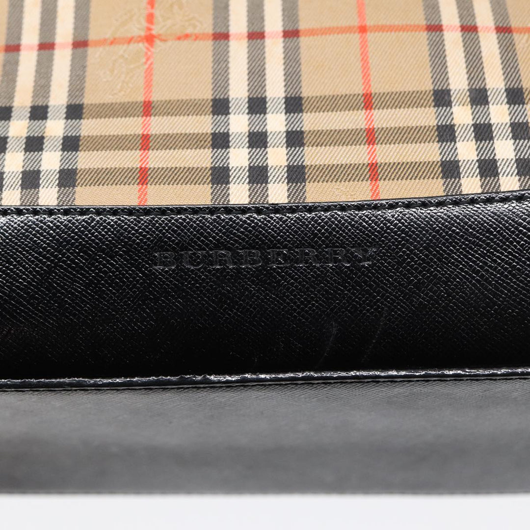 Burberry Nova Check Hand Bag Canvas Leather Beige Gold Auth 88122