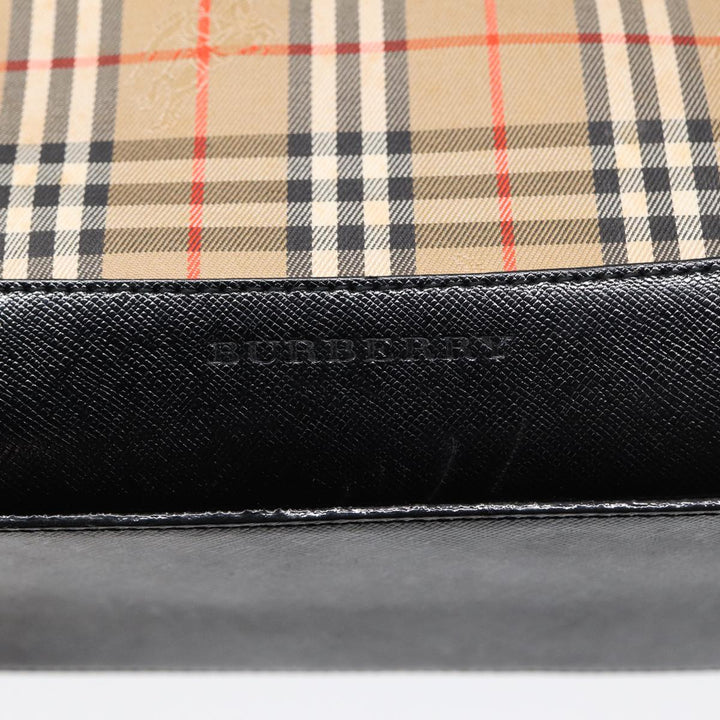 Burberry Nova Check Hand Bag Canvas Leather Beige Gold Auth 88122