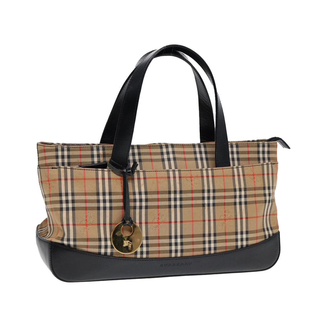 Burberry Nova Check Hand Bag Canvas Leather Beige Gold Auth 88122