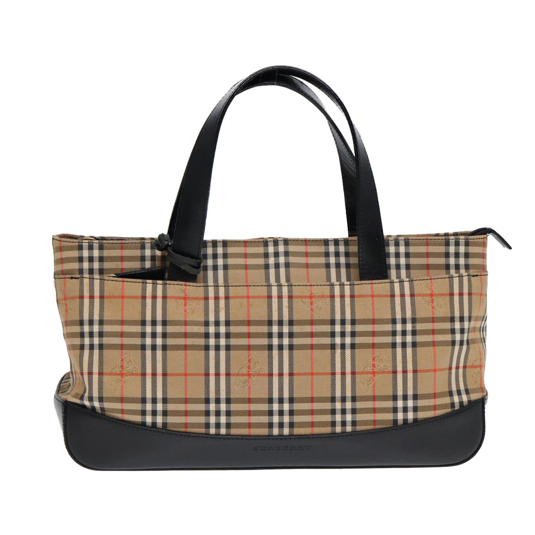 Burberry Nova Check Hand Bag Canvas Leather Beige Gold Auth 88122