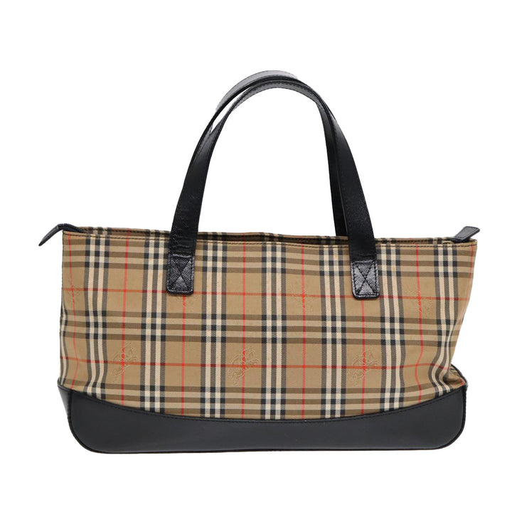 Burberry Nova Check Hand Bag Canvas Leather Beige Gold Auth 88122