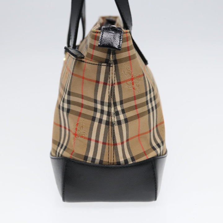 Burberry Nova Check Hand Bag Canvas Leather Beige Gold Auth 88122