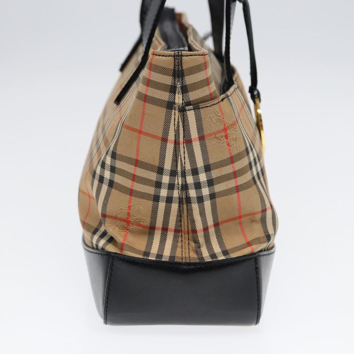 Burberry Nova Check Hand Bag Canvas Leather Beige Gold Auth 88122