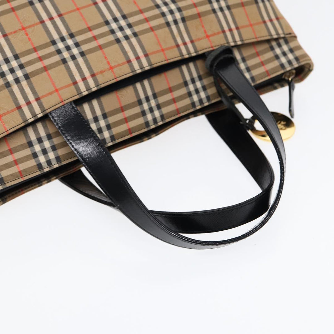Burberry Nova Check Hand Bag Canvas Leather Beige Gold Auth 88122
