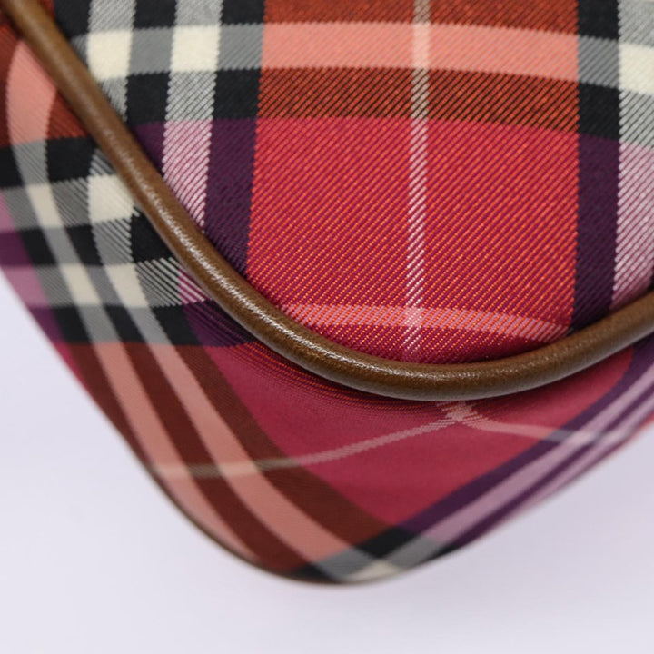 Burberry Nova Check Blue Label Hand Bag Nylon Red Silver Auth 88124