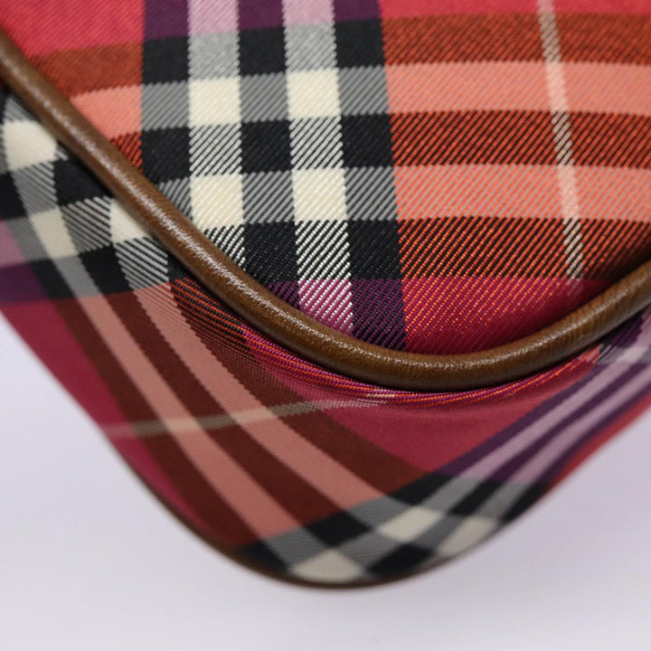Burberry Nova Check Blue Label Hand Bag Nylon Red Silver Auth 88124