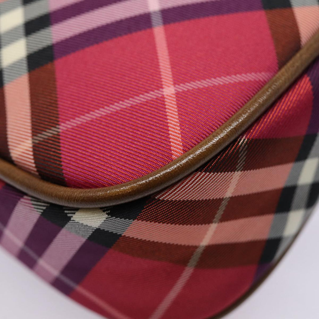 Burberry Nova Check Blue Label Hand Bag Nylon Red Silver Auth 88124