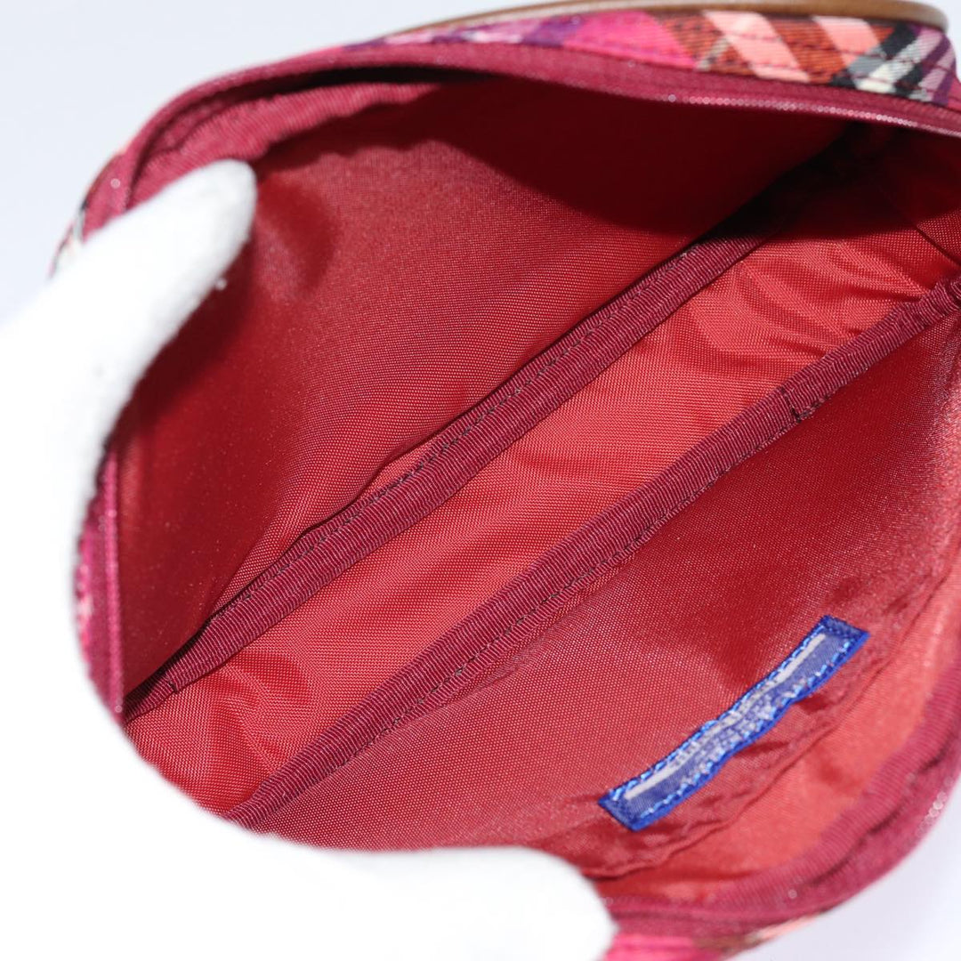 Burberry Nova Check Blue Label Hand Bag Nylon Red Silver Auth 88124