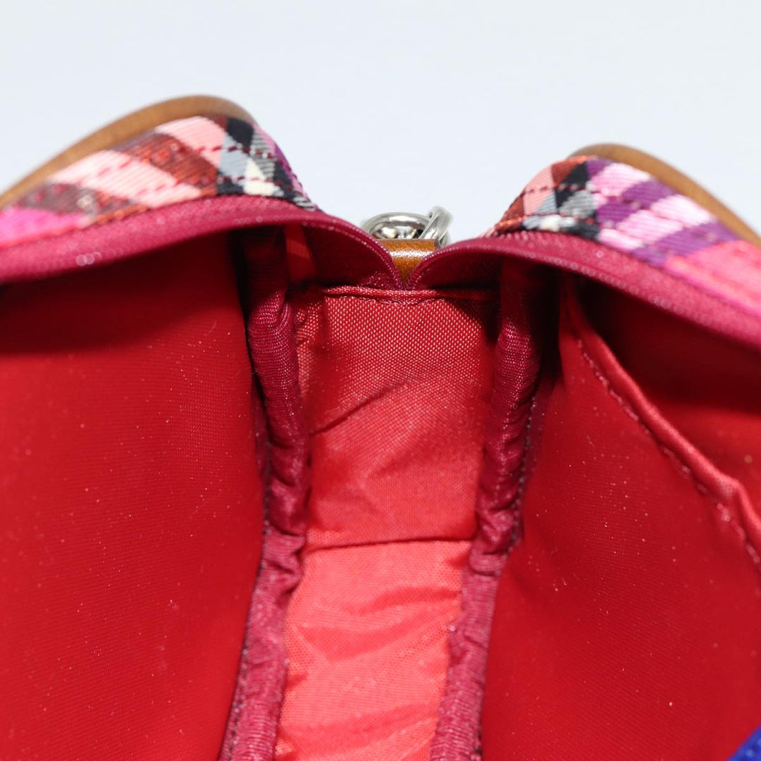Burberry Nova Check Blue Label Hand Bag Nylon Red Silver Auth 88124