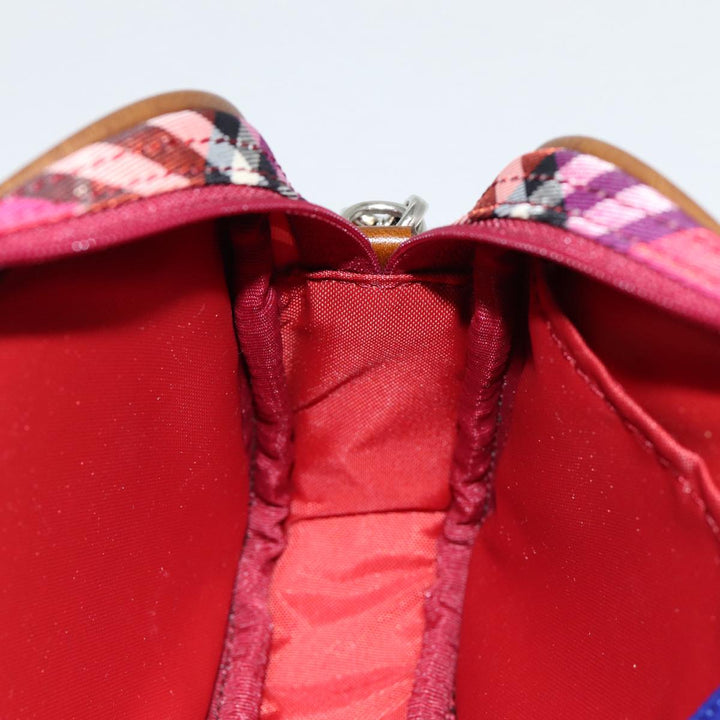 Burberry Nova Check Blue Label Hand Bag Nylon Red Silver Auth 88124