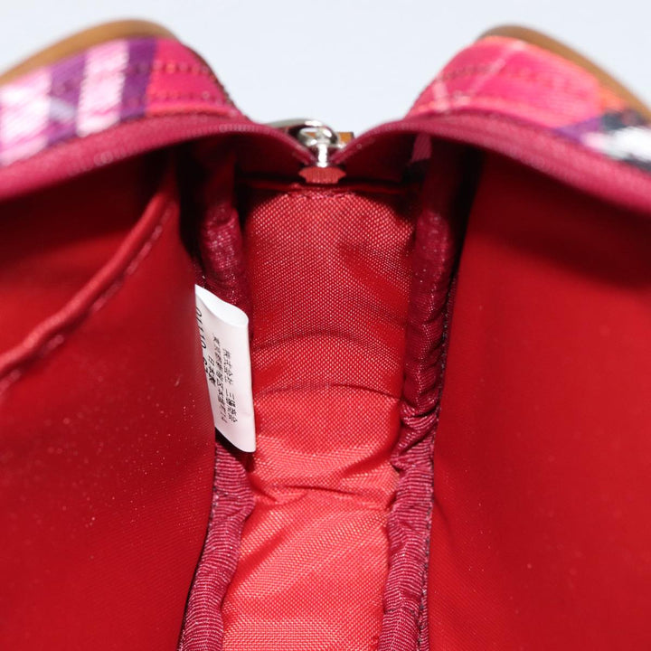 Burberry Nova Check Blue Label Hand Bag Nylon Red Silver Auth 88124