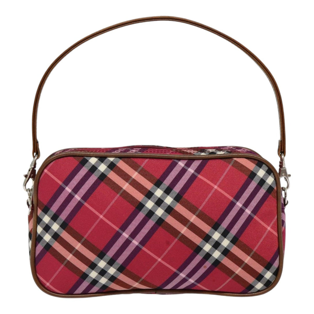 Burberry Nova Check Blue Label Hand Bag Nylon Red Silver Auth 88124