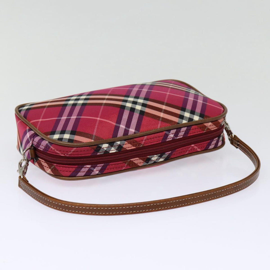 Burberry Nova Check Blue Label Hand Bag Nylon Red Silver Auth 88124