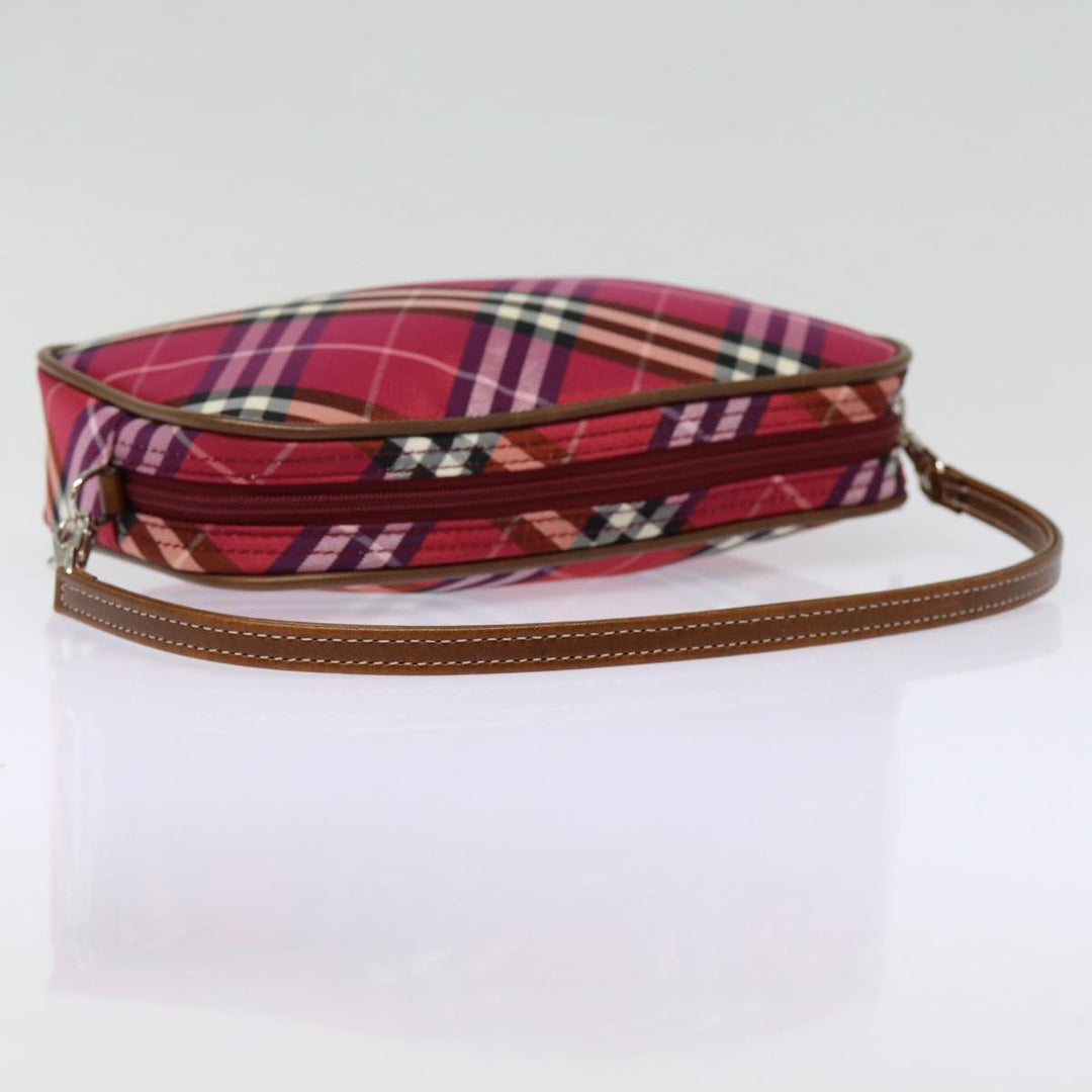 Burberry Nova Check Blue Label Hand Bag Nylon Red Silver Auth 88124