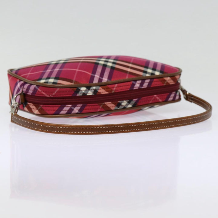 Burberry Nova Check Blue Label Hand Bag Nylon Red Silver Auth 88124