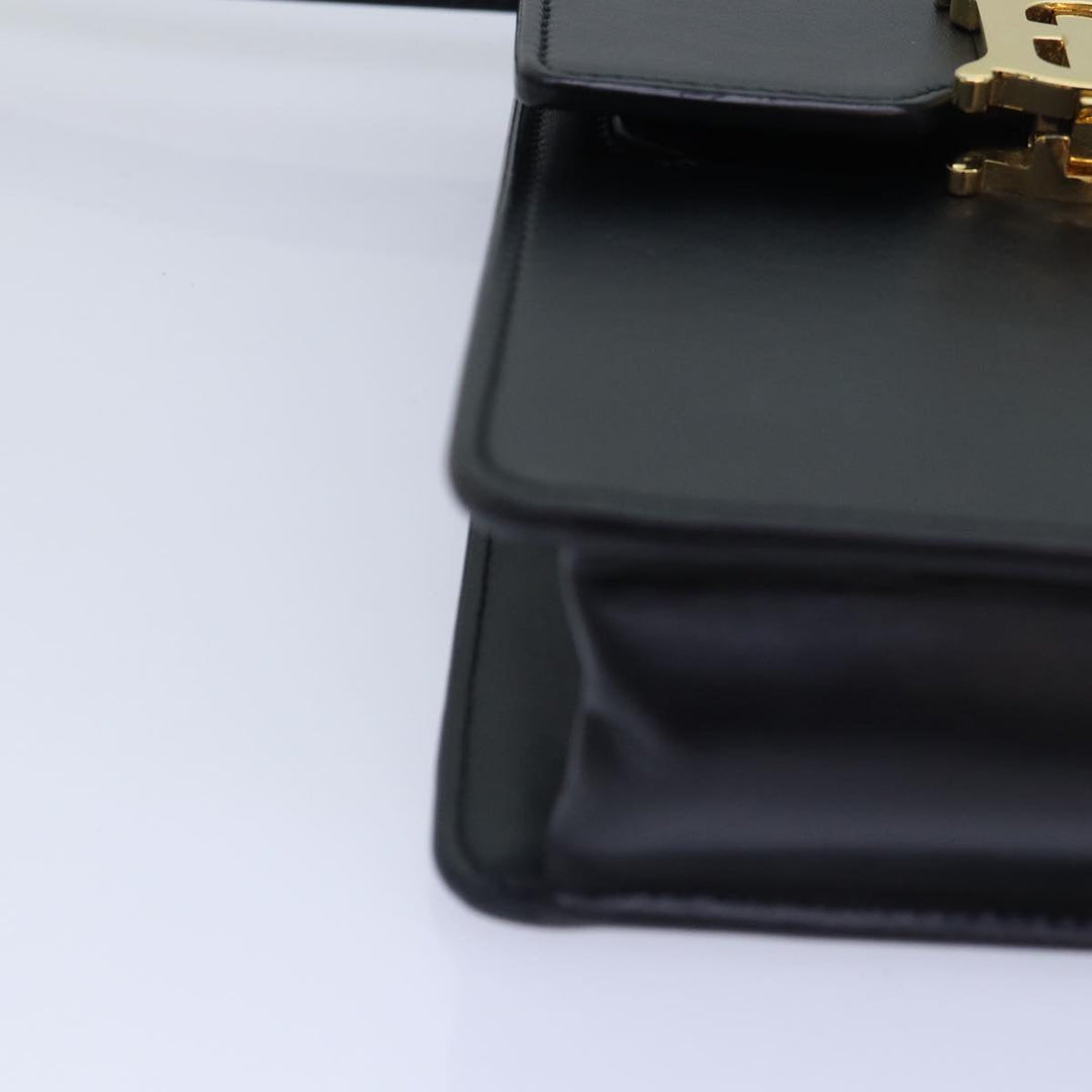 Burberry Shoulder Bag Leather Black Gold Auth 88126