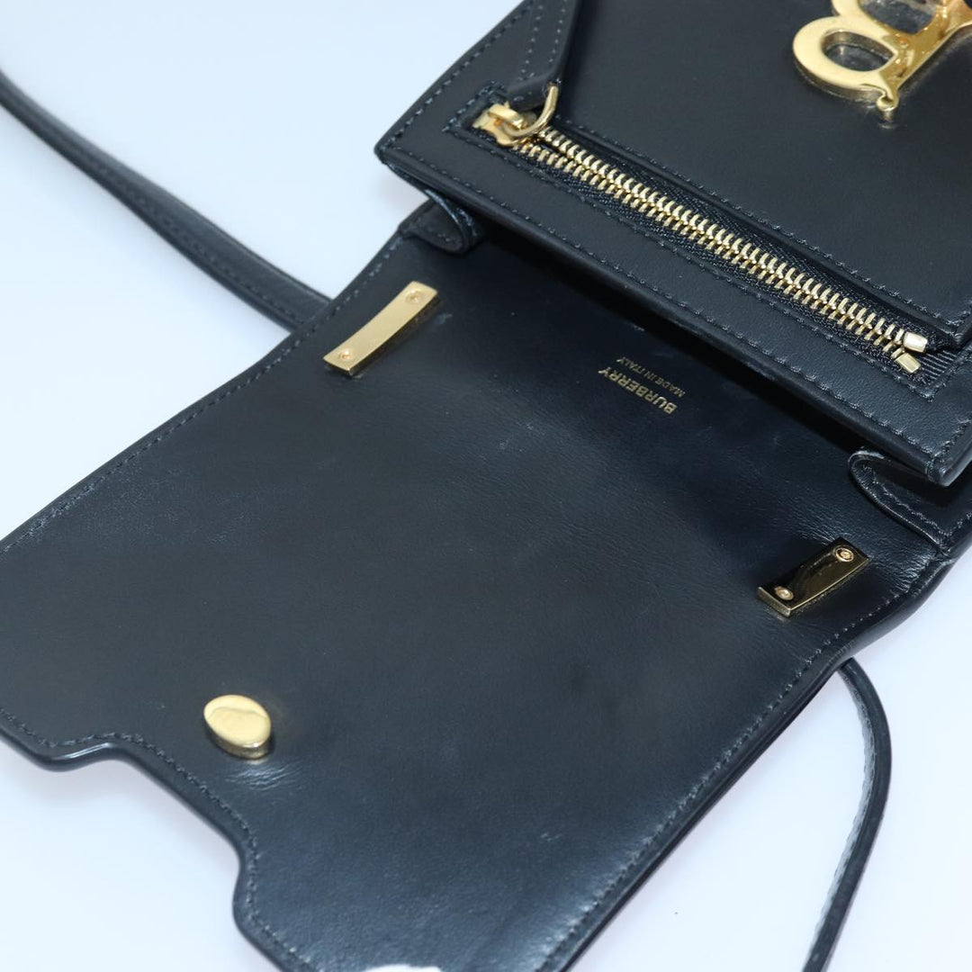 Burberry Shoulder Bag Leather Black Gold Auth 88126