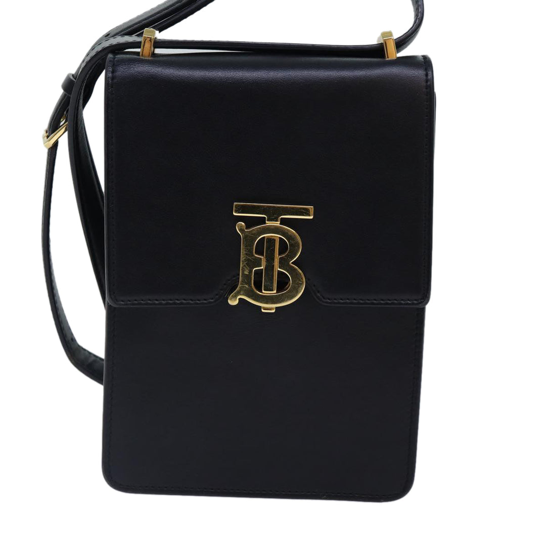 Burberry Shoulder Bag Leather Black Gold Auth 88126