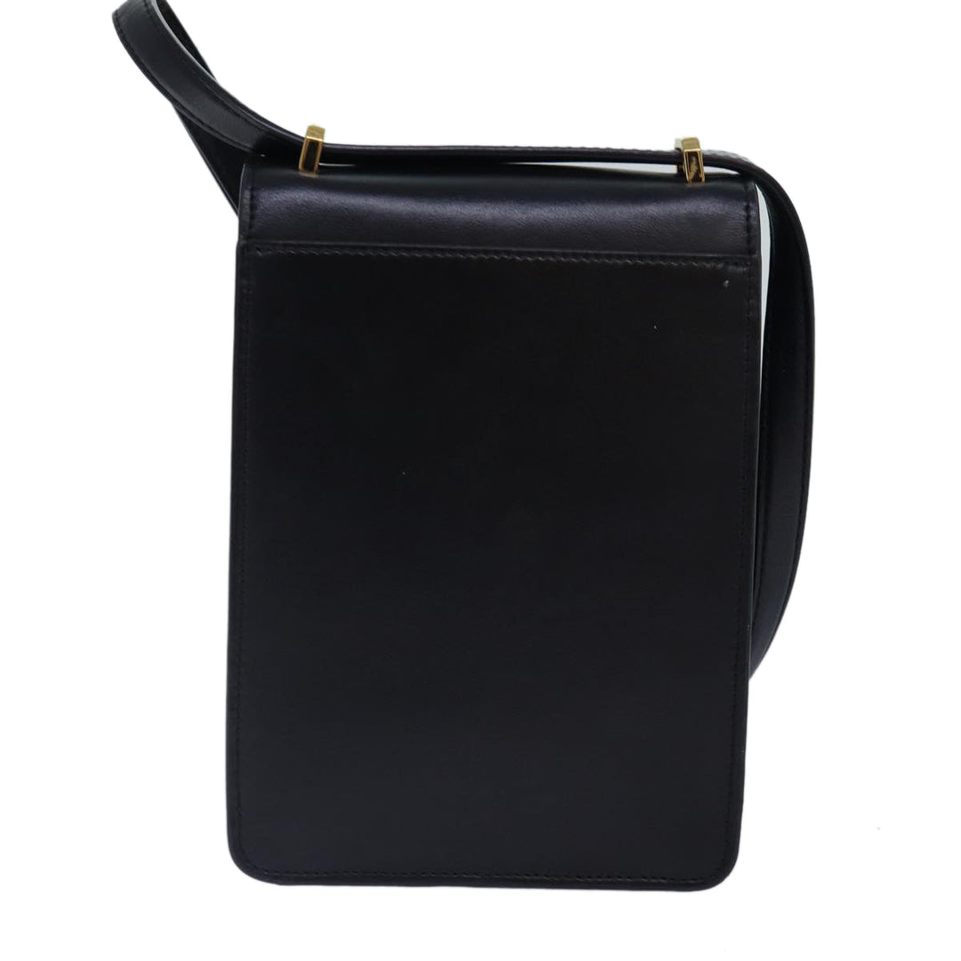 Burberry Shoulder Bag Leather Black Gold Auth 88126
