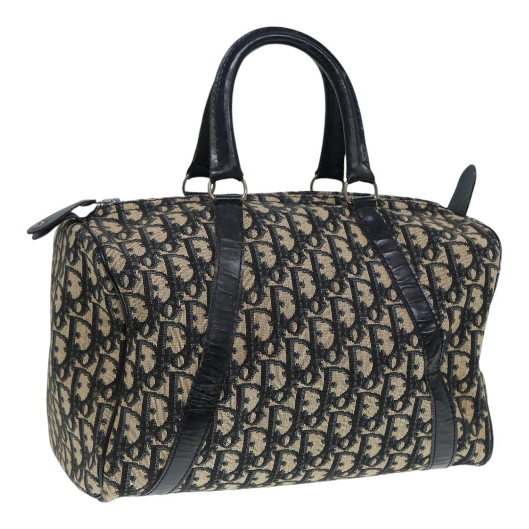 CHRISTIAN Top quality Dior Trotter Canvas Hand Bag Navy Silver Auth 88131