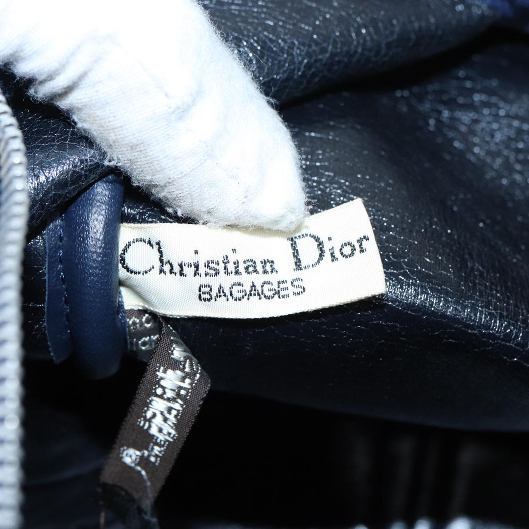 CHRISTIAN Top quality Dior Trotter Canvas Hand Bag Navy Silver Auth 88131