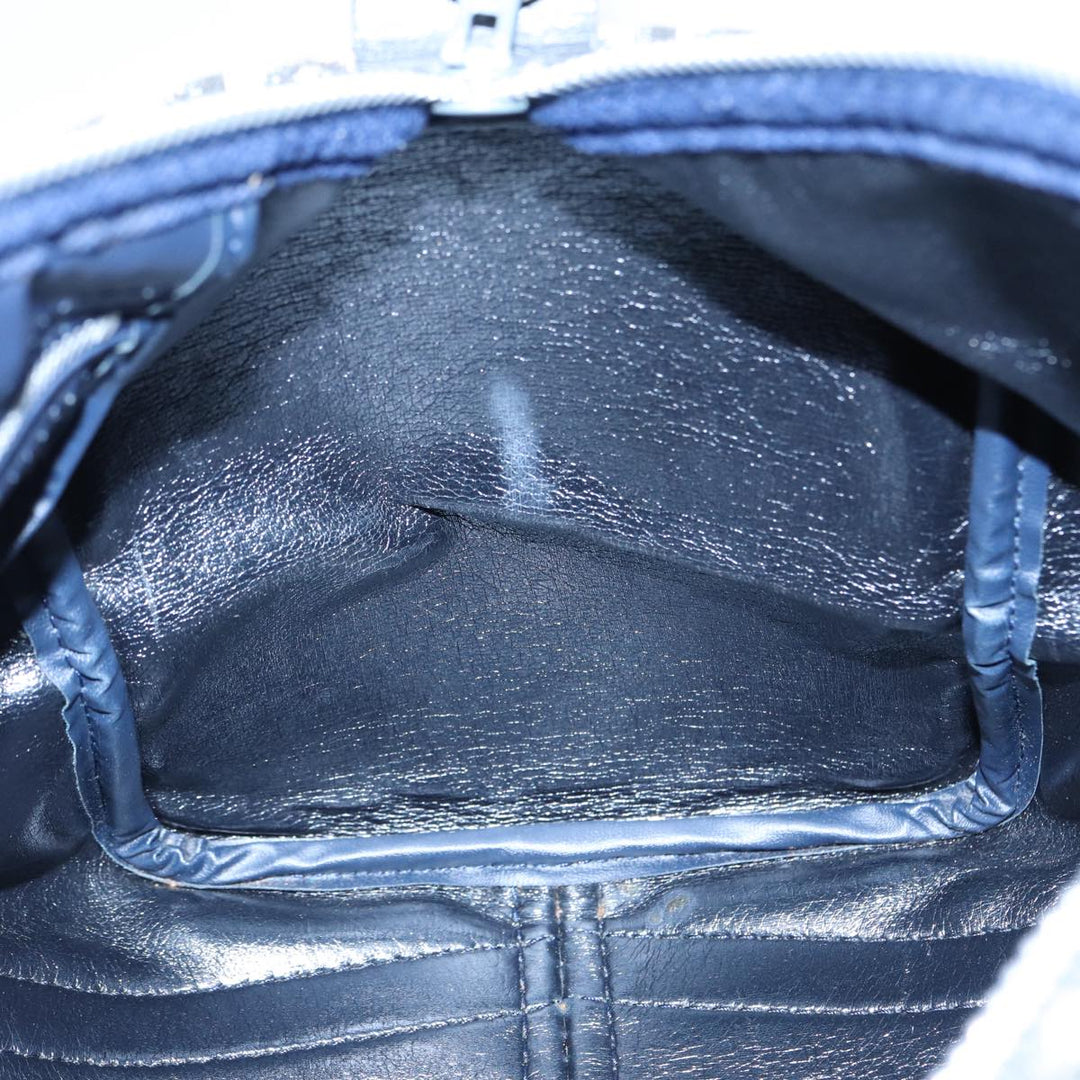 CHRISTIAN Top quality Dior Trotter Canvas Hand Bag Navy Silver Auth 88131