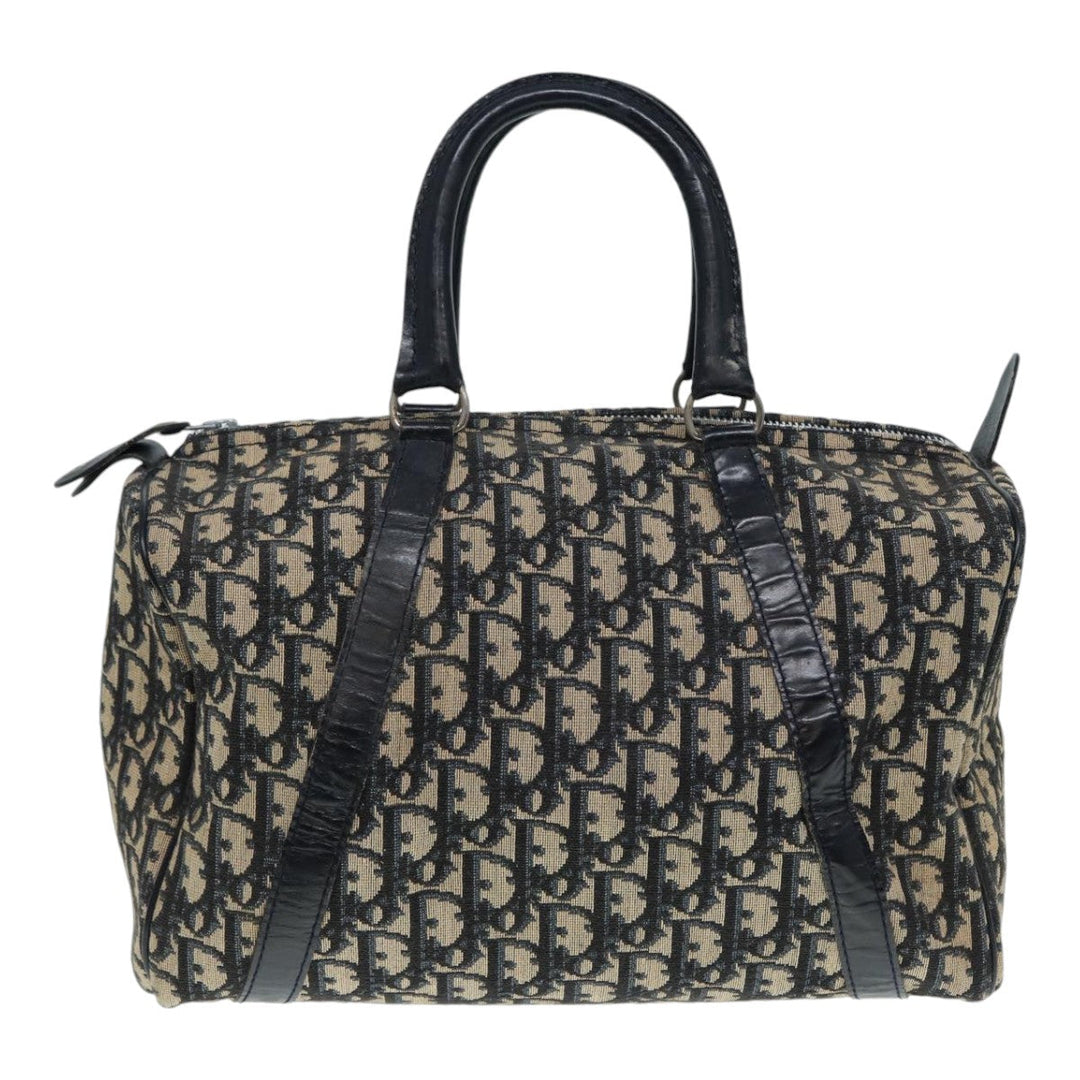 CHRISTIAN Top quality Dior Trotter Canvas Hand Bag Navy Silver Auth 88131