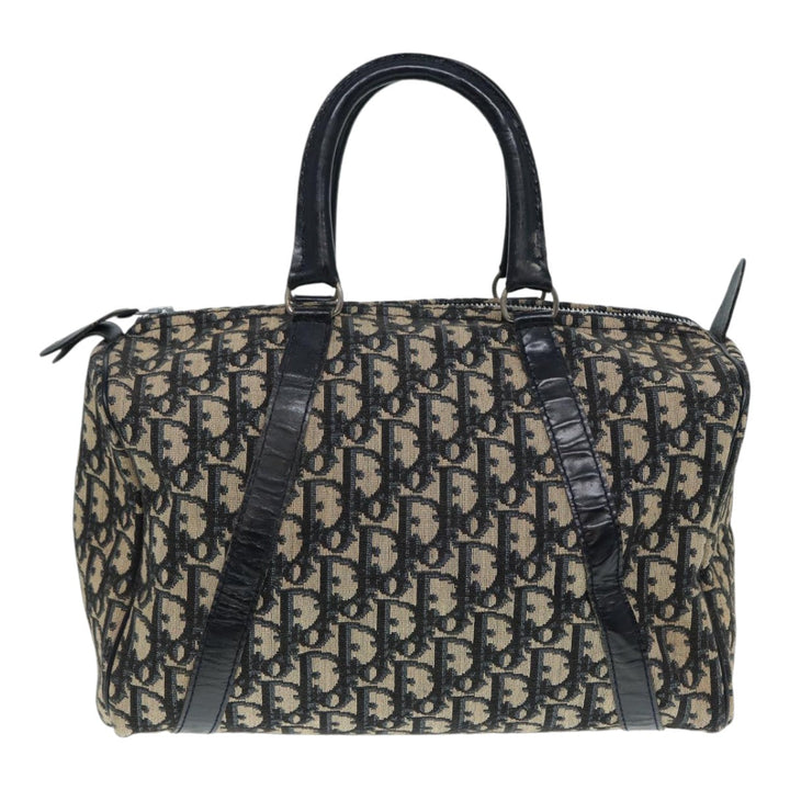 CHRISTIAN Top quality Dior Trotter Canvas Hand Bag Navy Silver Auth 88131