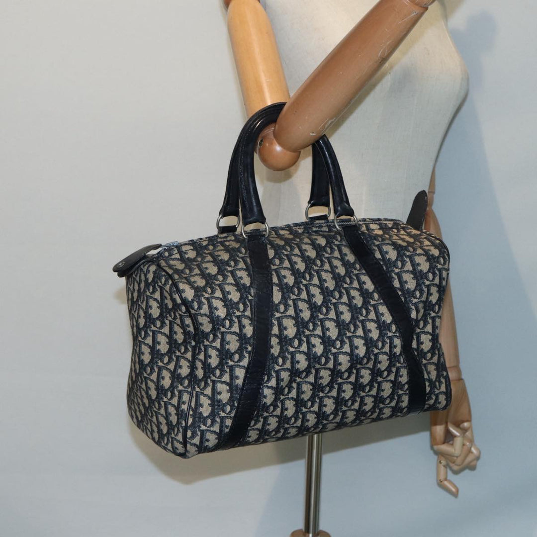 CHRISTIAN Top quality Dior Trotter Canvas Hand Bag Navy Silver Auth 88131