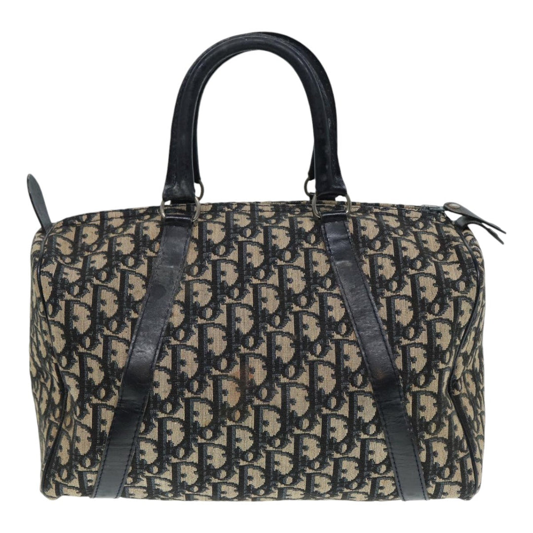 CHRISTIAN Top quality Dior Trotter Canvas Hand Bag Navy Silver Auth 88131