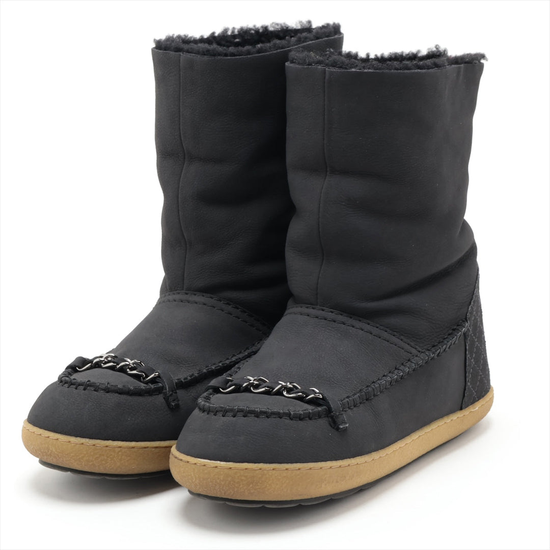 Top Quality Chanel Coco Mouton x Leather Shoes 36  Black G28739 Chain