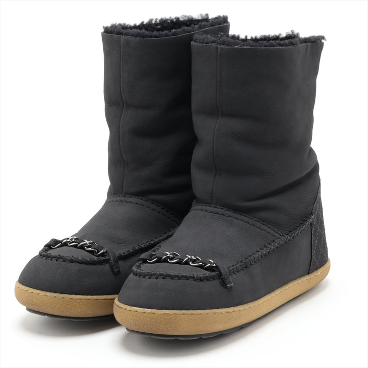 Top Quality Chanel Coco Mouton x Leather Shoes 36  Black G28739 Chain