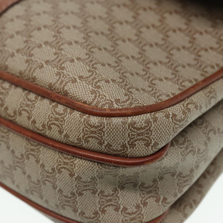 Celine Macadam Canvas Shoulder Bag PVC Leather Beige Auth 88413