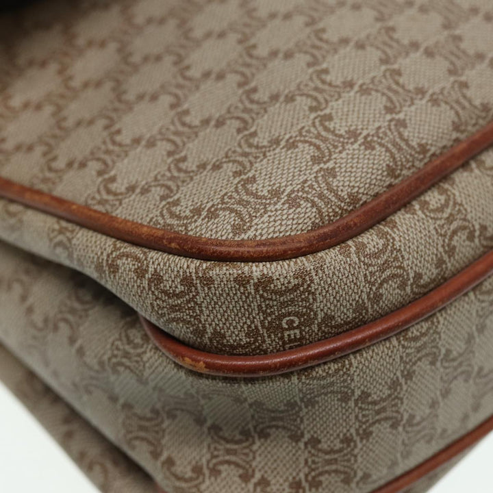 Celine Macadam Canvas Shoulder Bag PVC Leather Beige Auth 88413