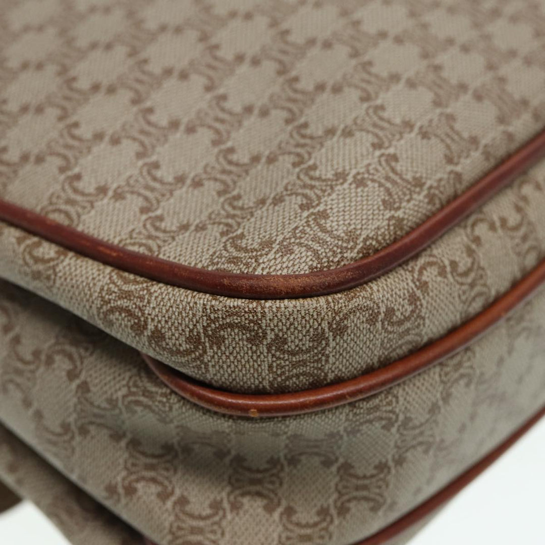 Celine Macadam Canvas Shoulder Bag PVC Leather Beige Auth 88413