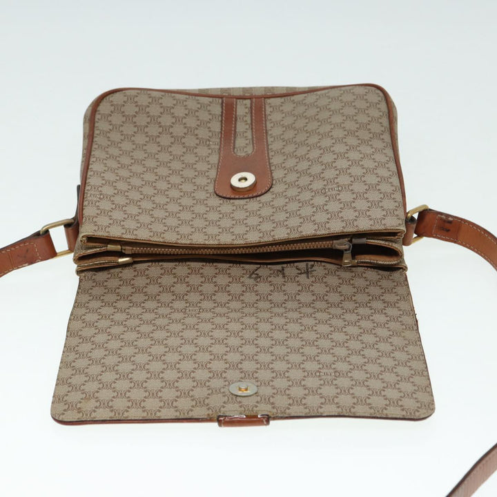 Celine Macadam Canvas Shoulder Bag PVC Leather Beige Auth 88413
