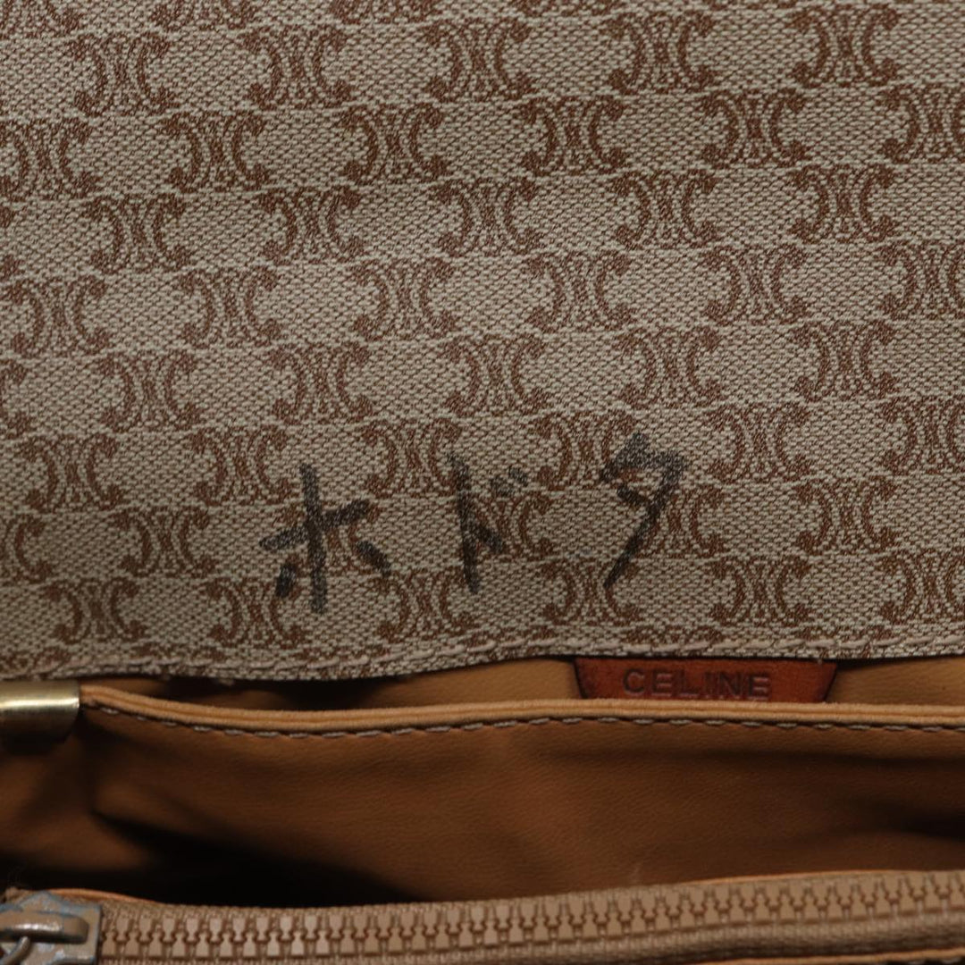 Celine Macadam Canvas Shoulder Bag PVC Leather Beige Auth 88413