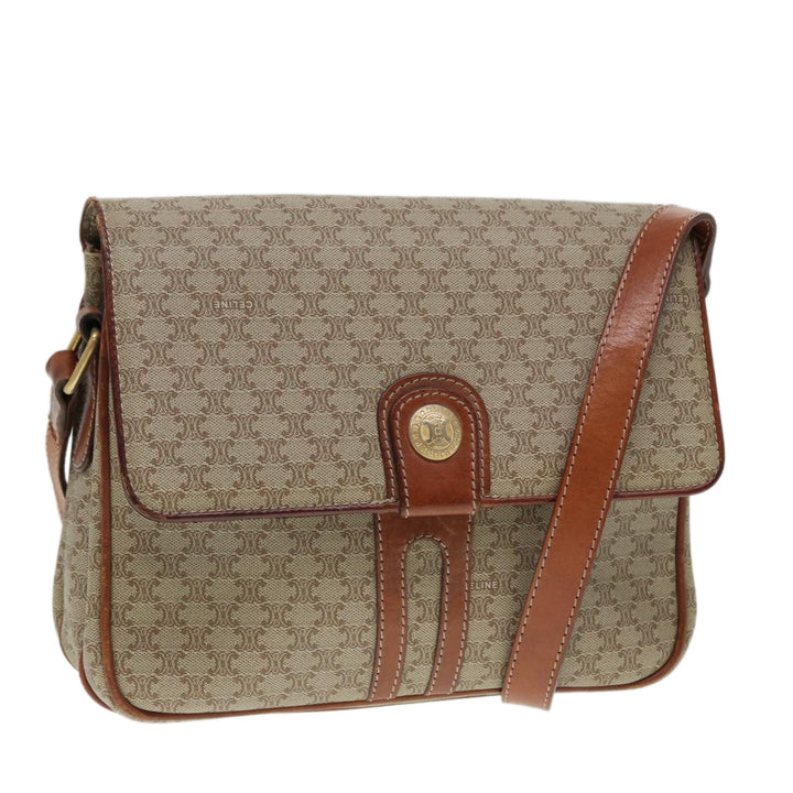 Celine Macadam Canvas Shoulder Bag PVC Leather Beige Auth 88413