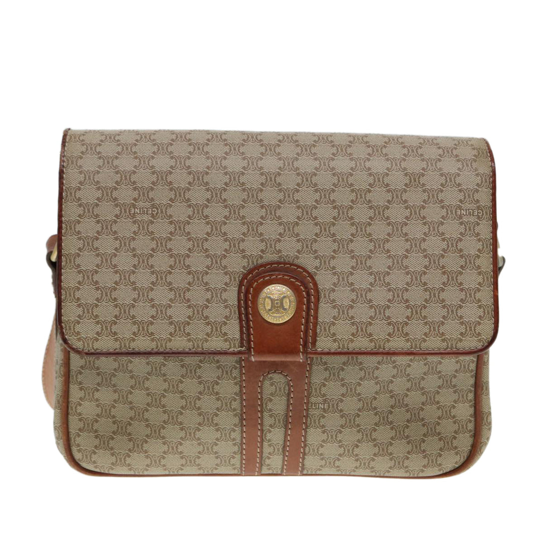 Celine Macadam Canvas Shoulder Bag PVC Leather Beige Auth 88413