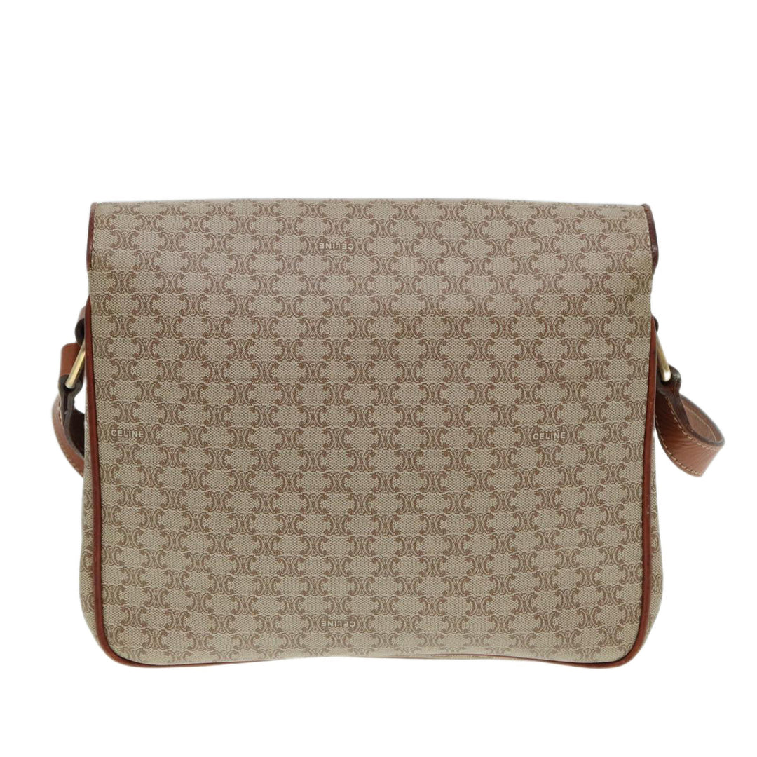 Celine Macadam Canvas Shoulder Bag PVC Leather Beige Auth 88413