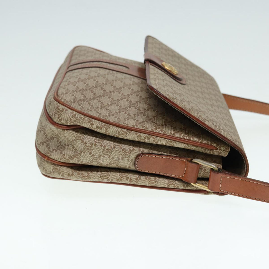 Celine Macadam Canvas Shoulder Bag PVC Leather Beige Auth 88413
