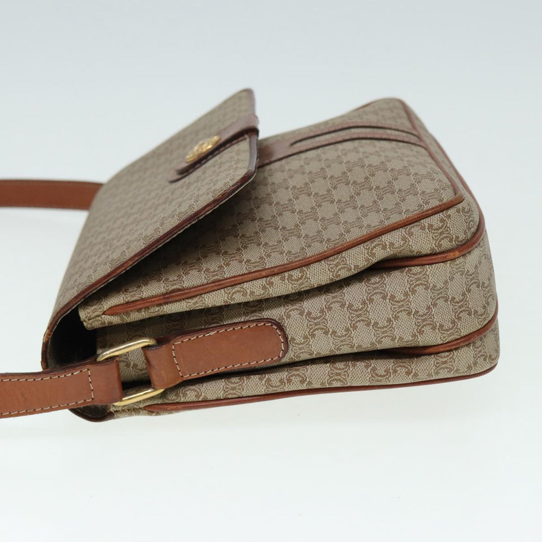 Celine Macadam Canvas Shoulder Bag PVC Leather Beige Auth 88413