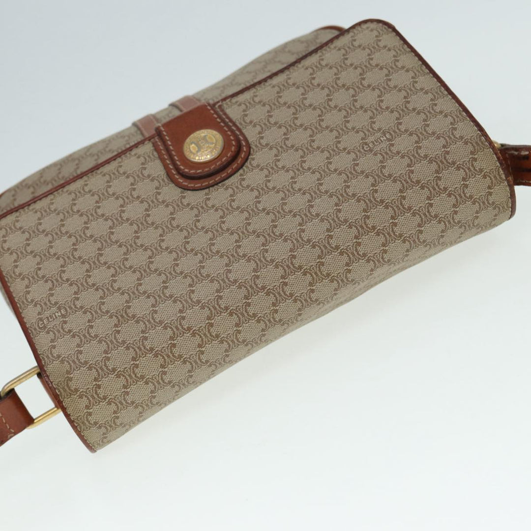 Celine Macadam Canvas Shoulder Bag PVC Leather Beige Auth 88413