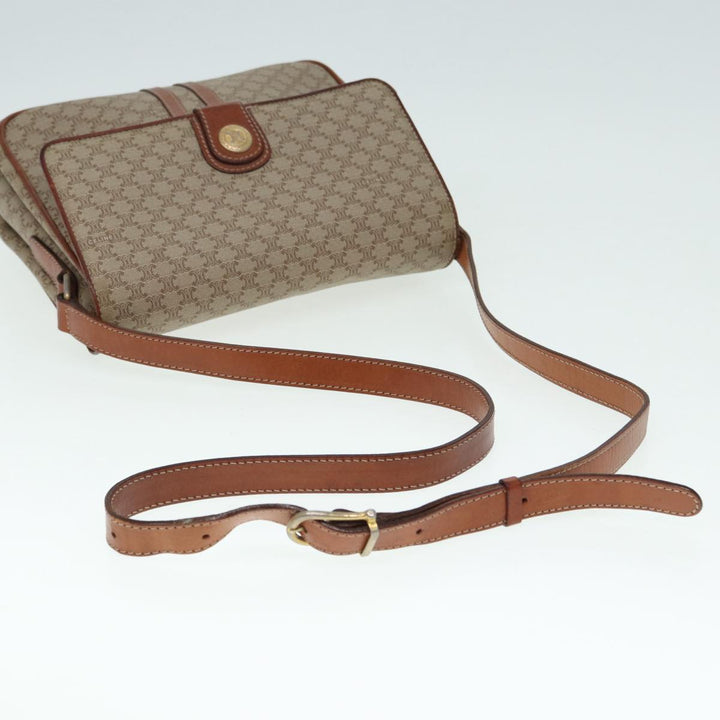 Celine Macadam Canvas Shoulder Bag PVC Leather Beige Auth 88413